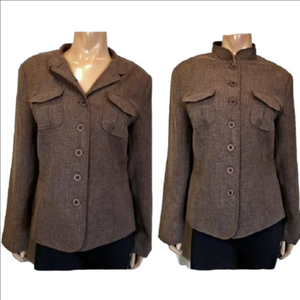 💠CLEO Blazer Jacket Tweed Flap Pocket Mandarin Fall Winter Business Casual